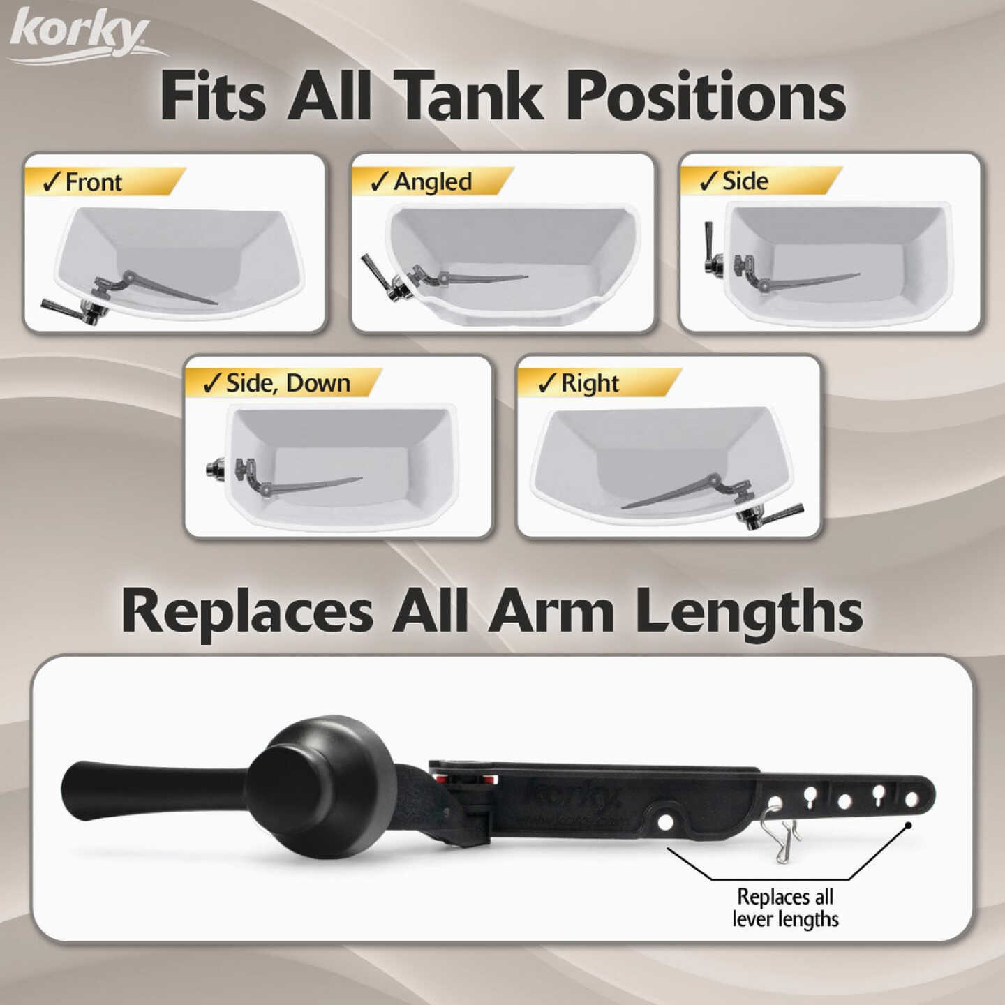Korky StrongARM Universal Matte Black Tank Lever with Simple Handle Image 3