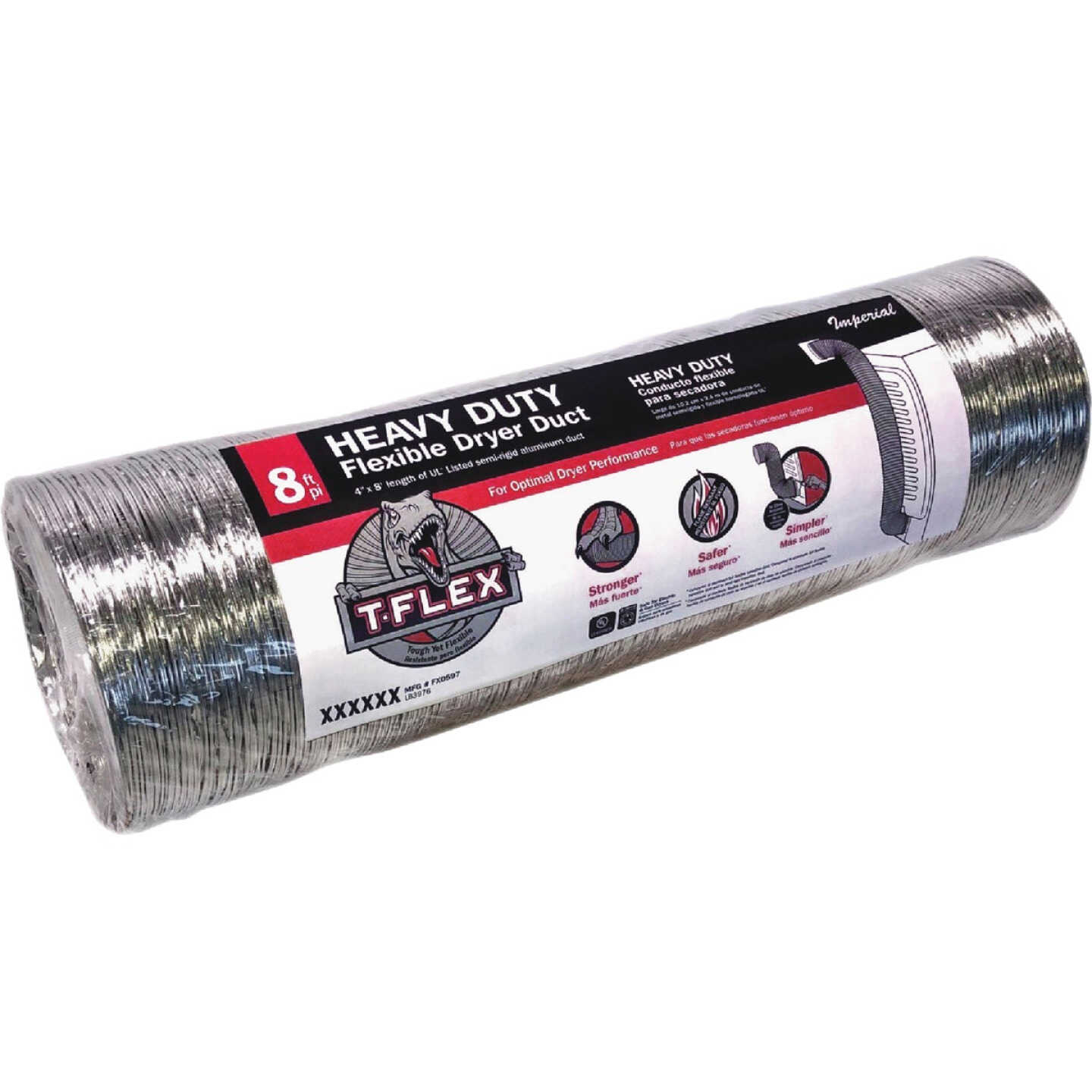 Imperial T-Flex 4 In. x 8 Ft. Aluminum Semi-Rigid Dryer Duct Image 1