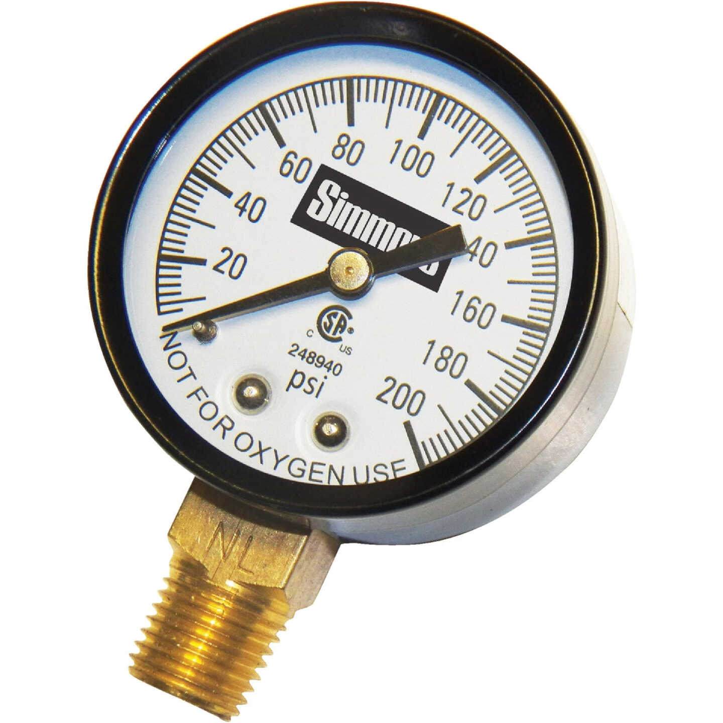 Simmons 1/4 In. MPT Fitting 200 psi Pressure Gauge Image 1