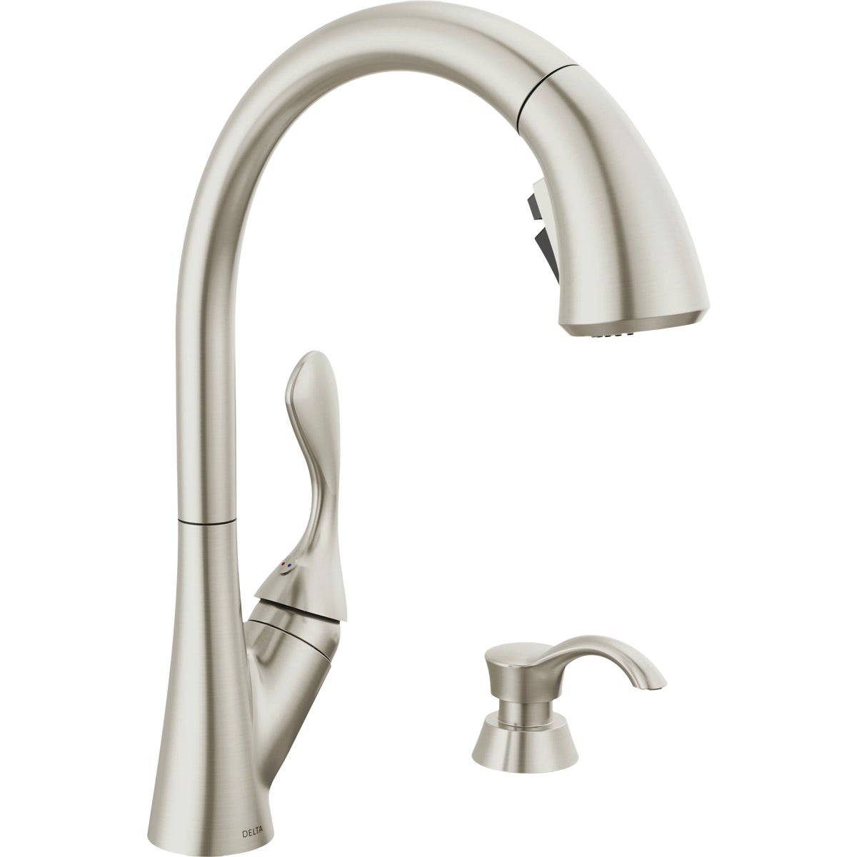 Delta Ashton Stainless Steel High-Arc Kitchen Faucet With Pull-Down ShieldSpray + Soap Dispenser