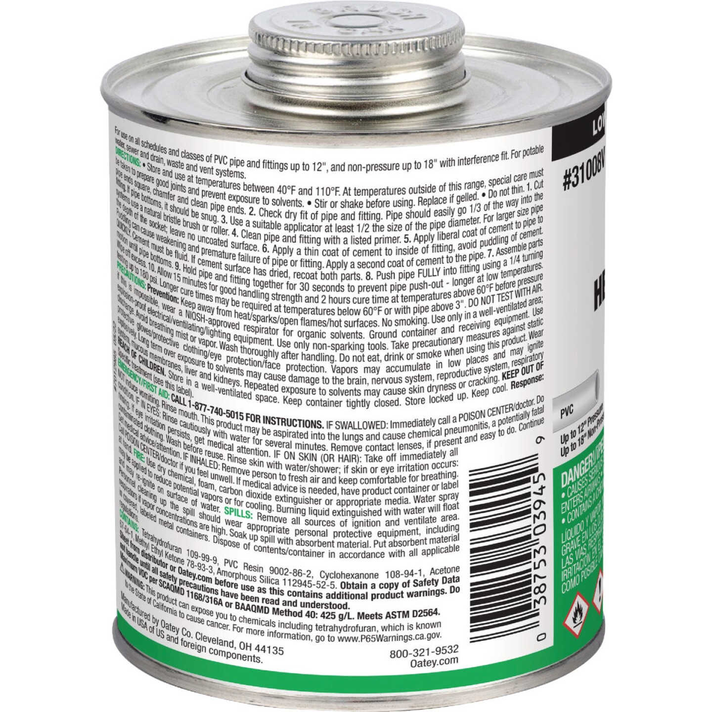 Oatey 32 Oz. Low Voc Heavy Bodied Heavy-Duty Clear PVC Cement Image 3