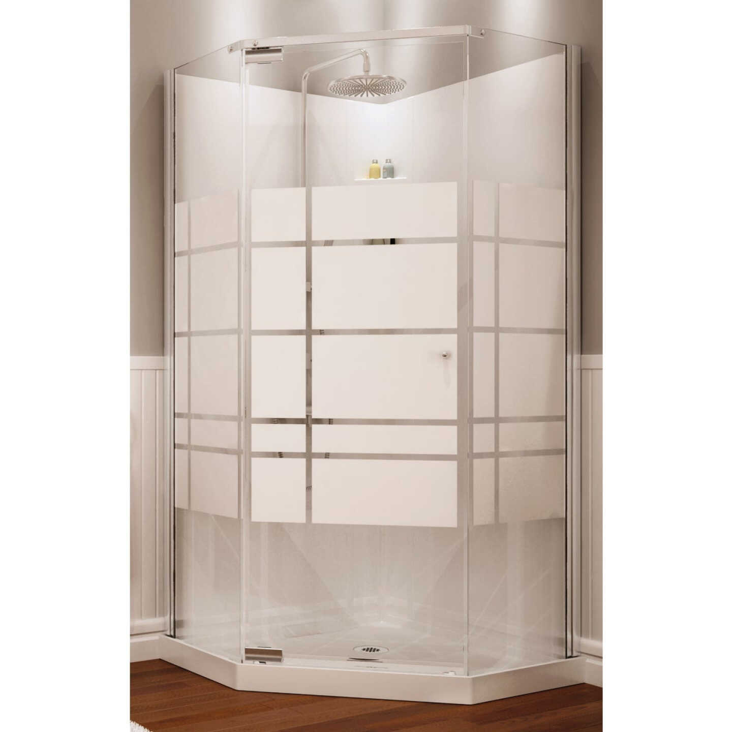 Maax Begonia 36 In. L x 36 In. D x 74 In. H Center Corner Shower Kit in White with Frameless Door in Chrome Image 1
