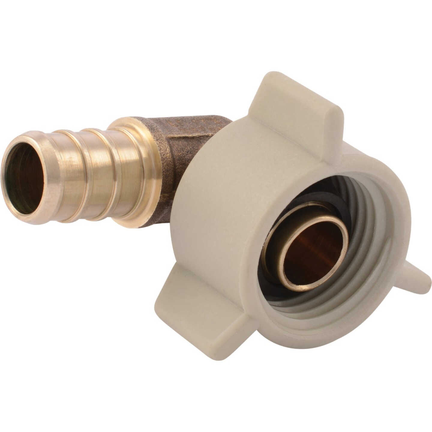 SharkBite 1/2 In. Barb x 1/2 In. FPT 90 Deg. Brass Swivel PEX Elbow (1/4 Bend) Image 1