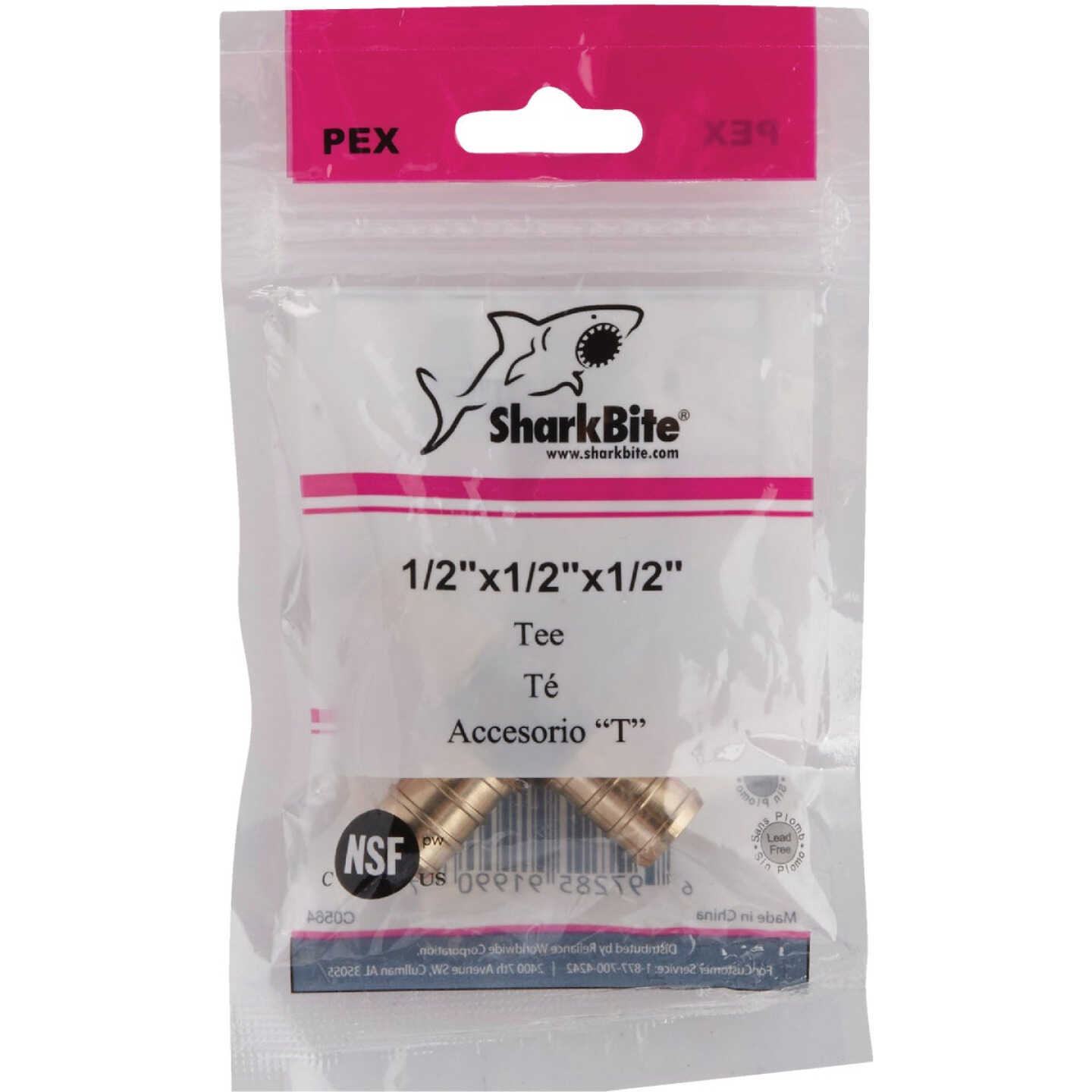 SharkBite 1/2 In. x 1/2 In. x 1/2 In. Barb Brass PEX Tee Image 2