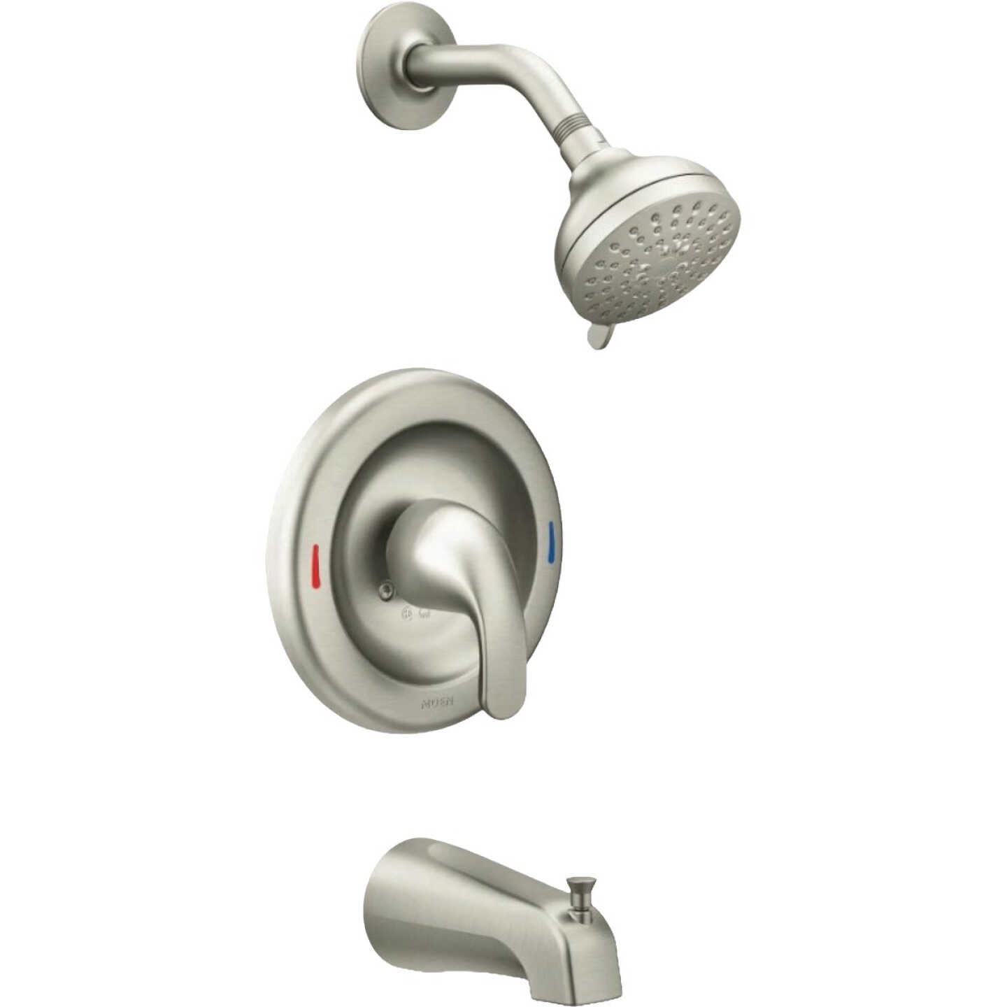 Moen Adler Brushed Nickel Posi-Temp Single Handle Tub/Shower Faucet and Spray Head Image 1