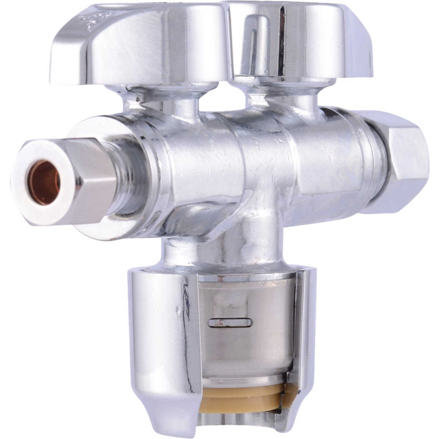 SharkBite 1/2 In. Push to Connect x 3/8 In. O.D. Compression x 1/4 In. O.D. Compression Dual Stop Valve Image 1