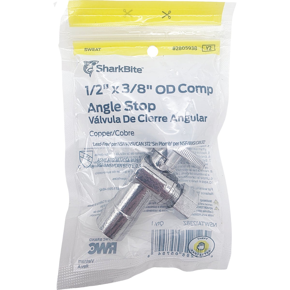 SharkBite 1/2" Copper Sweat x 3/8 In. OD Compression Quarter-Turn Angle Valve Image 2
