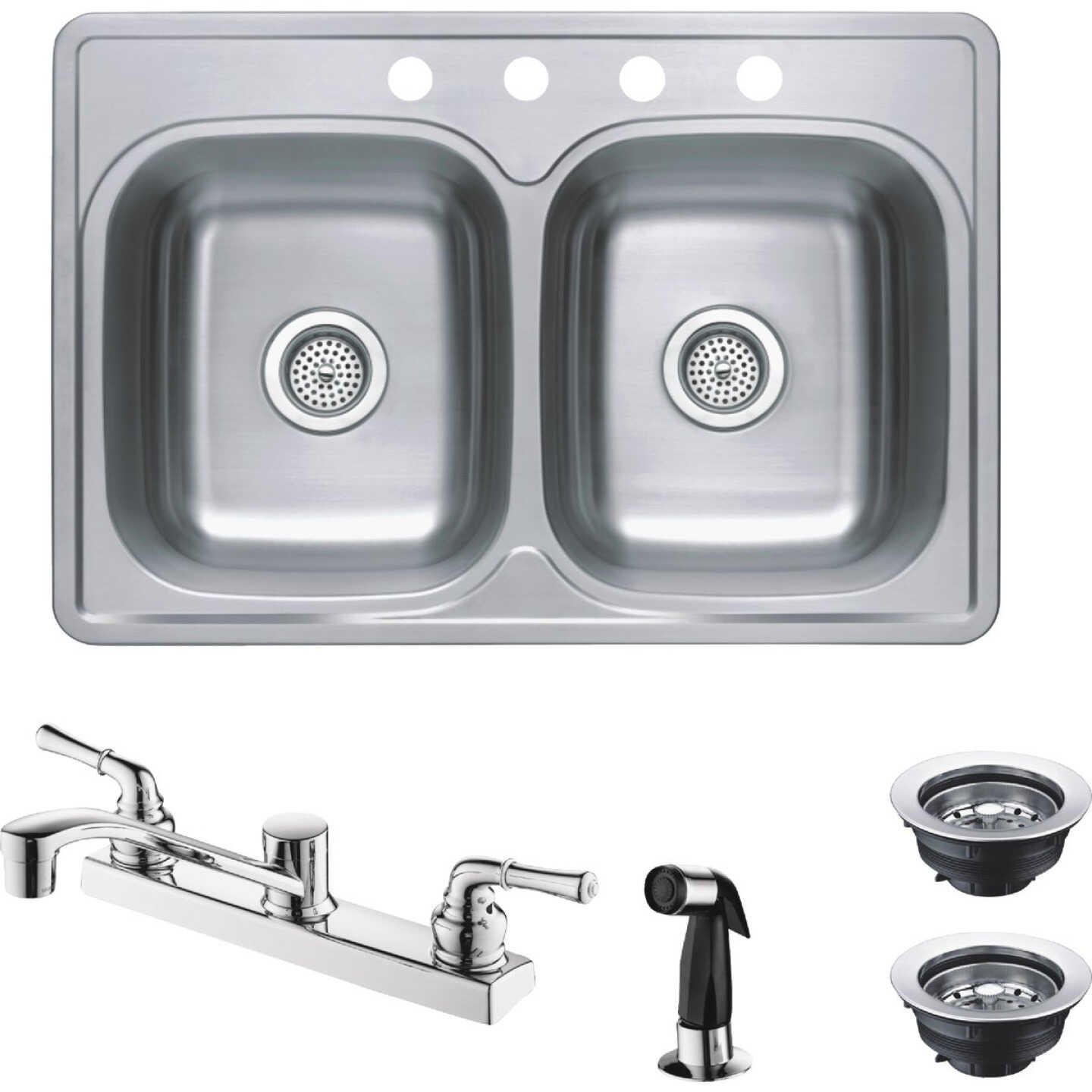 Compass Manufacturing Double Bowl 33 In. x 22 In. x 6 In. Sink Kit with 2-Handle Faucet Image 1