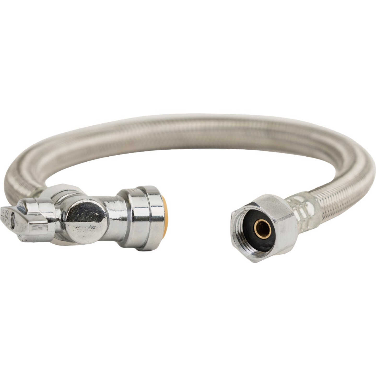 QuickFitting 1/2 In. Push-to-Connect Angle Stop Valve x 1/2 In. FIP x 18 In. Braided Stainless Steel Faucet Connector Hose Image 1