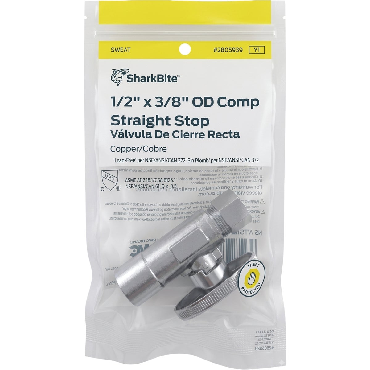 SharkBite 1/2" Copper Sweat x 3/8 In. OD Compression Quarter-Turn Straight Valve Image 2