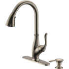 Compass Manufacturing 5136BN-SD Brookfield 1-Handle Brushed Nickel Hi Rise Kitchen Faucet With Soap Dispenser Image 1