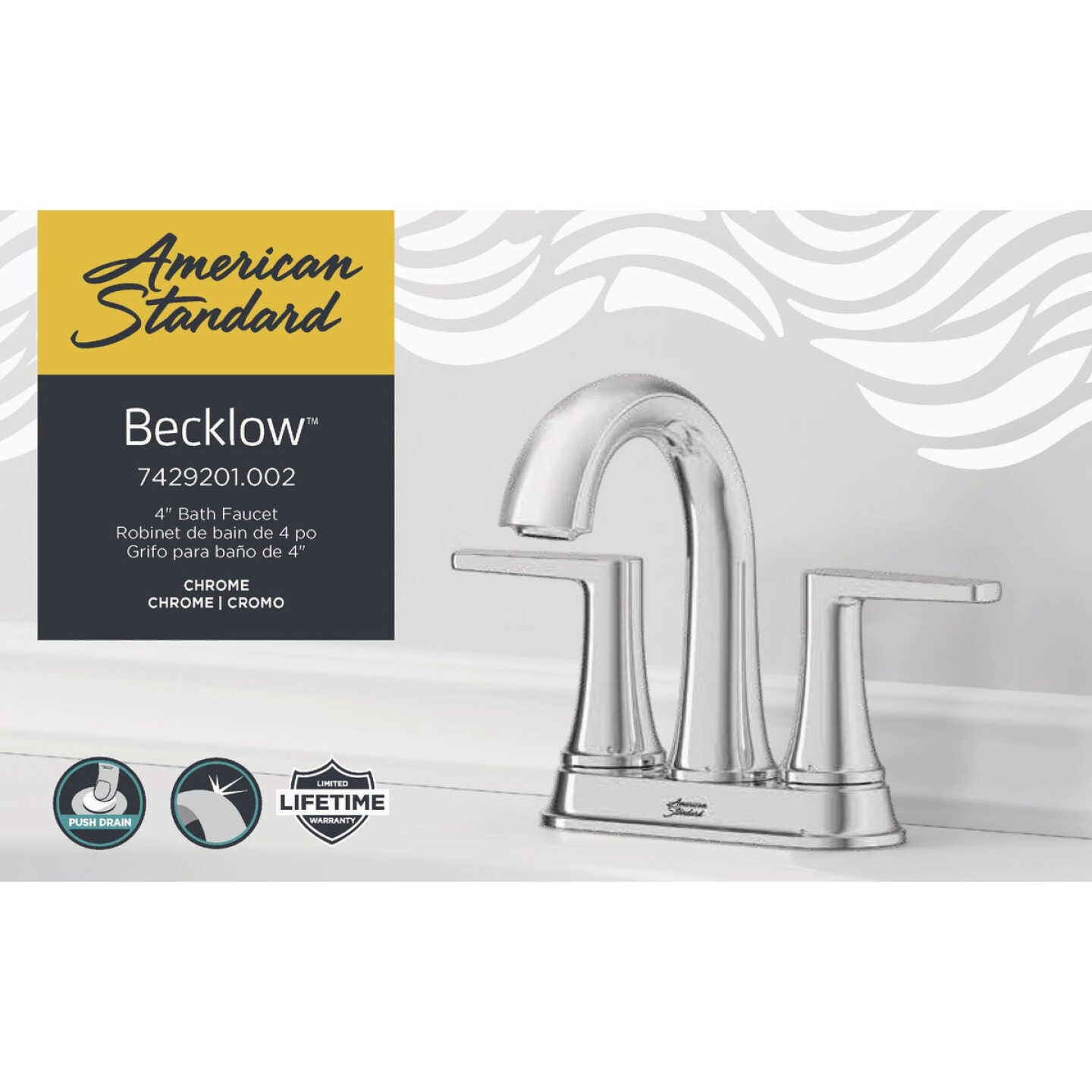 American Standard Becklow Chrome 2-Handle Lever 4 In. Centerset Hi-Arc Bathroom Faucet with Push Drain Image 6