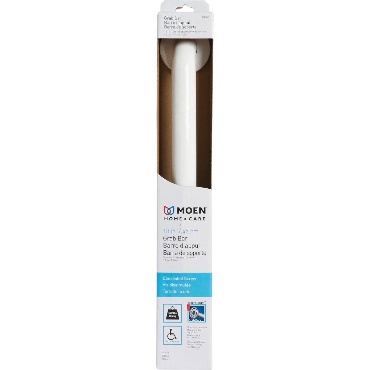 Moen Home Care 18 In. Concealed Screw Grab Bar, Glacier Image 2