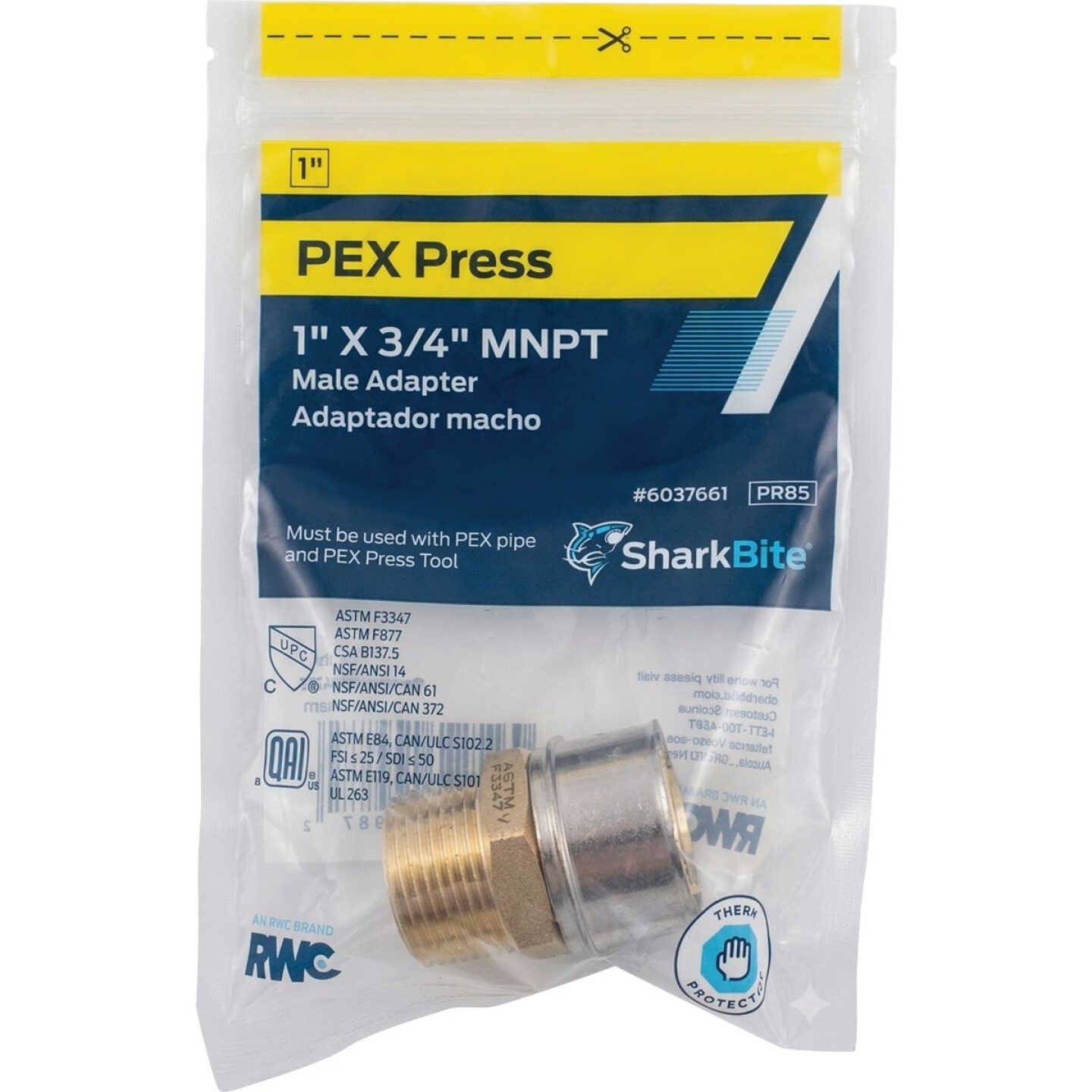 SharkBite 1 In. x 3/4 In. MNPT PEX Press Brass Adapter Image 2