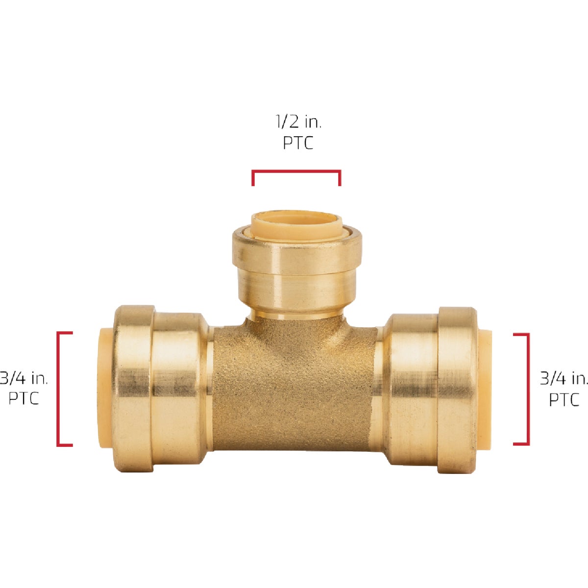QuickFitting 3/4 In. x 3/4 In. x 1/2 In. Push-to-Connect Brass Reducing Tee Image 6