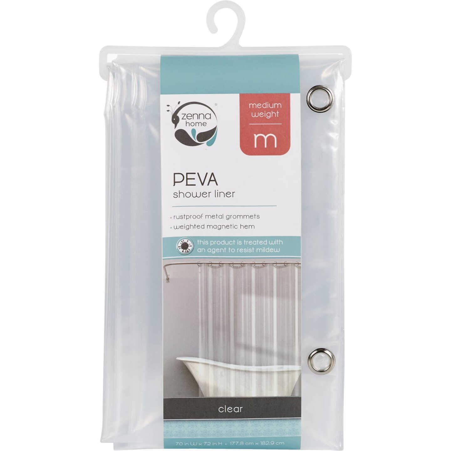 Zenith Zenna Home 70 In. x 72 In. Clear Medium Weight PEVA Shower Curtain Liner Image 1