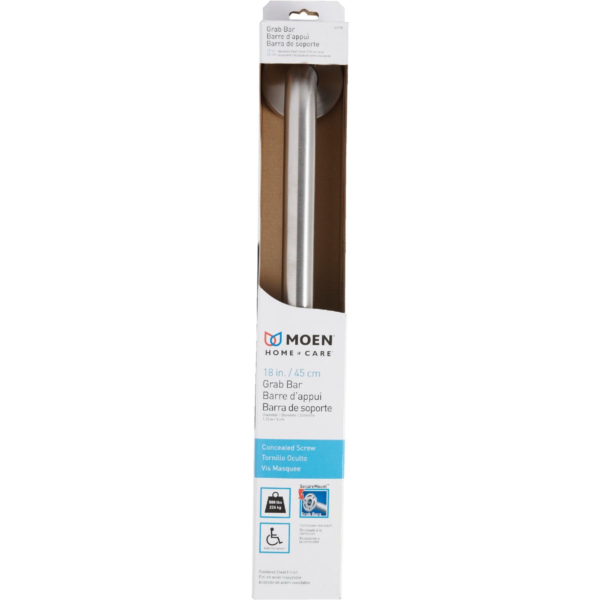 Moen Home Care 18 In. Concealed Screw Grab Bar, Stainless Steel Image 2