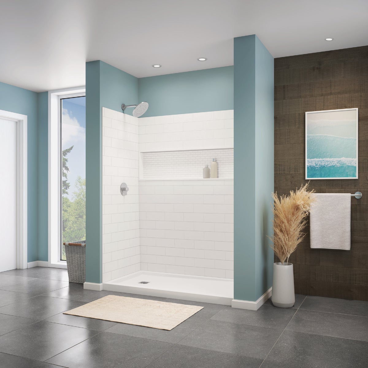 Bootz NexTile 6032 60 In. x 74 In. x 32 In. Direct-to-Stud Shower Wall Kit in White (4-Piece) Image 3