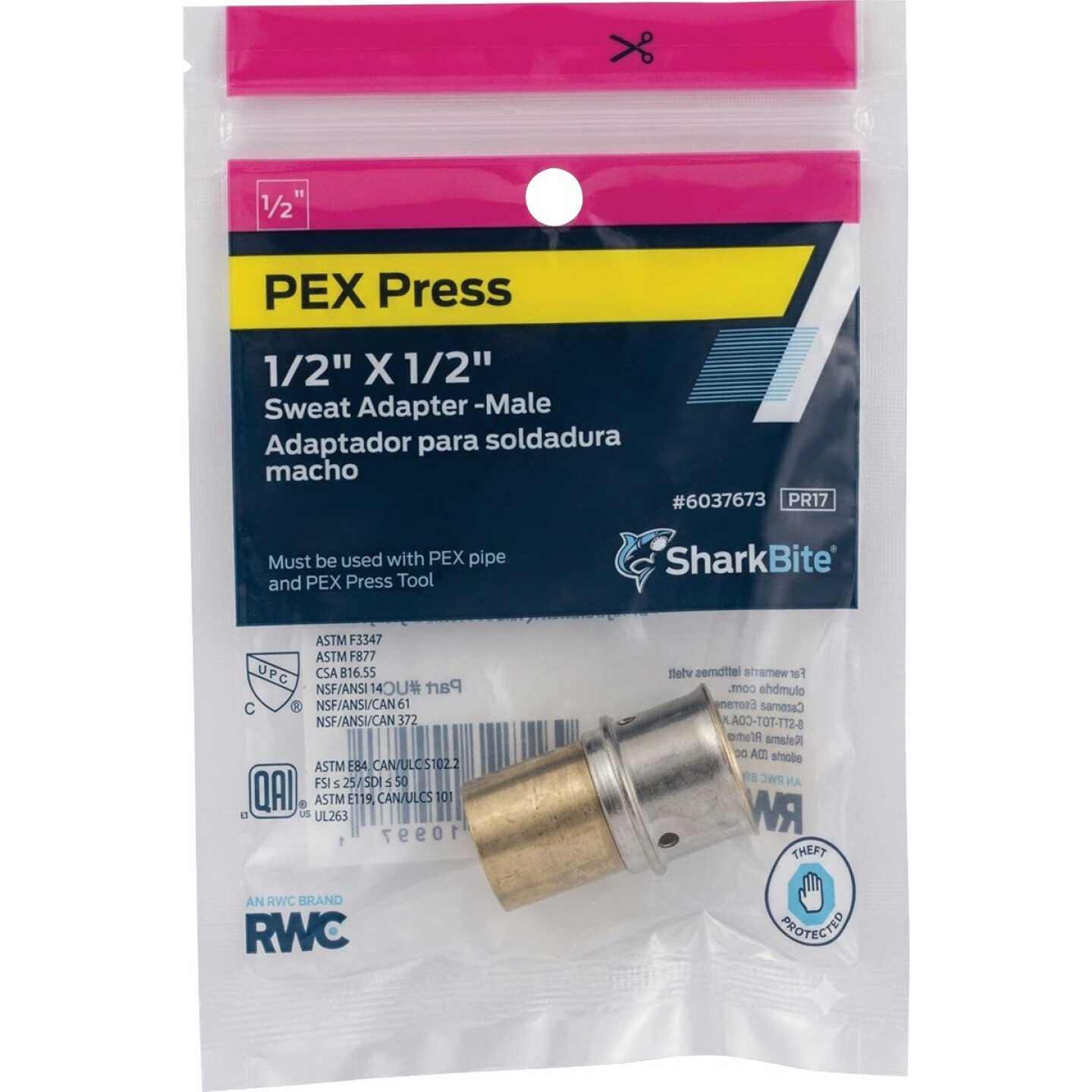 SharkBite 1/2 In. x 1/2 In. Male PEX Press Brass Sweat Adapter Image 2