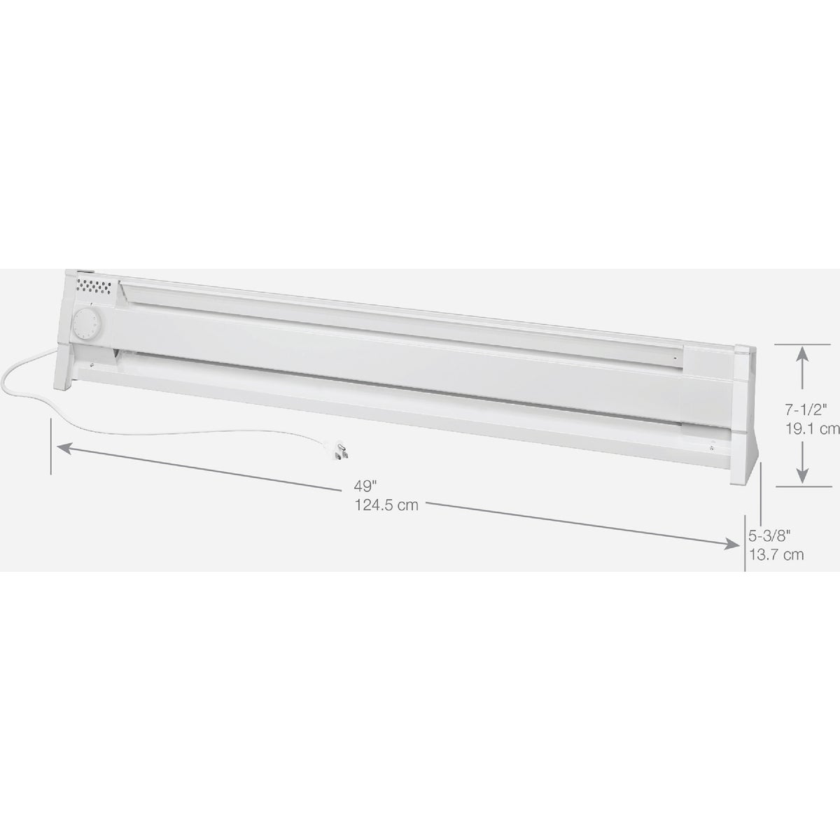 Cadet 49 In. 1500W 120V Portable Electric Baseboard Heater, White Image 3