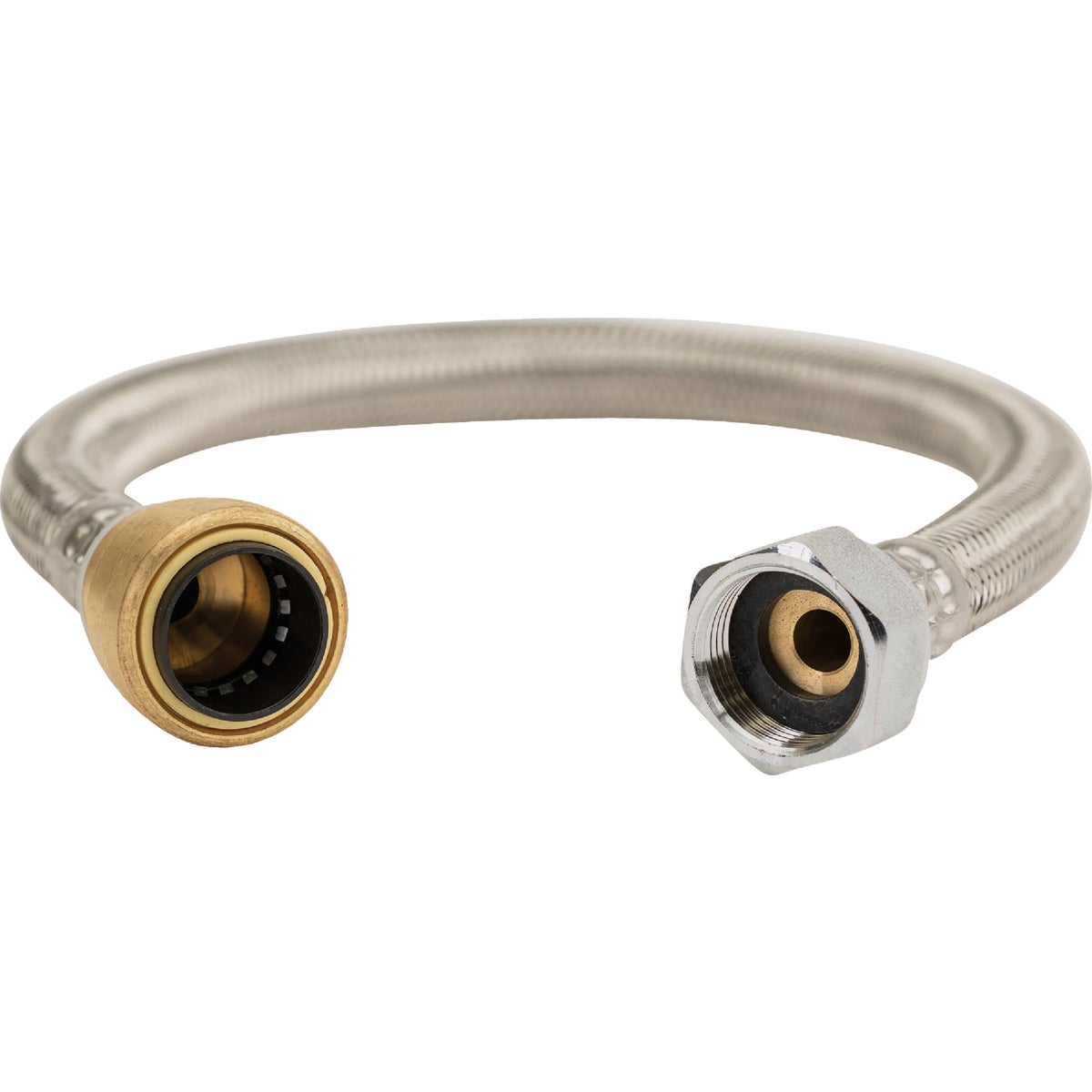 QuickFitting 3/4 In. Push-to-Connect x 3/4 In. FIP x 18 In. Braided Stainless Steel Water Heater Connector Hose Image 1