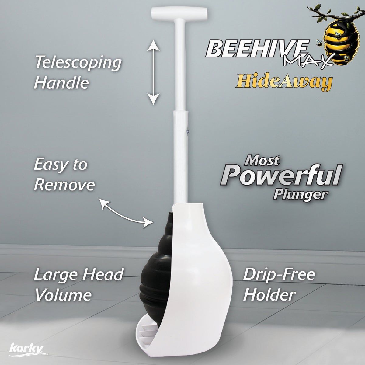 Korky Beehive Max HideAway Telescoping Plunger with Holder Image 3