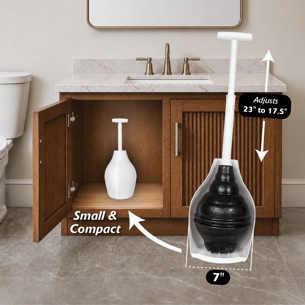 Korky Beehive Max HideAway Telescoping Plunger with Holder Image 5