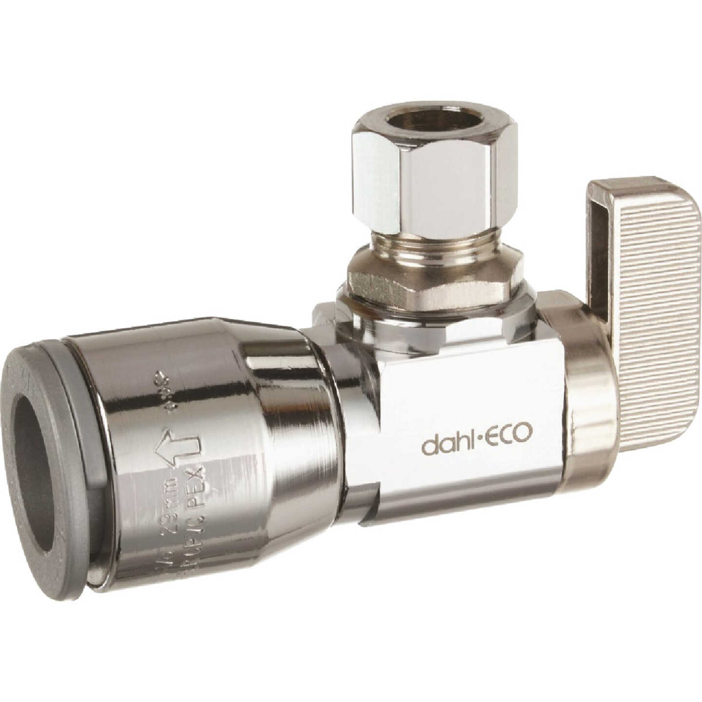 dahl 1/2 In. QUICK-GRIP x 3/8 In. OD Comp Angle Plated Supply Stop Image 1