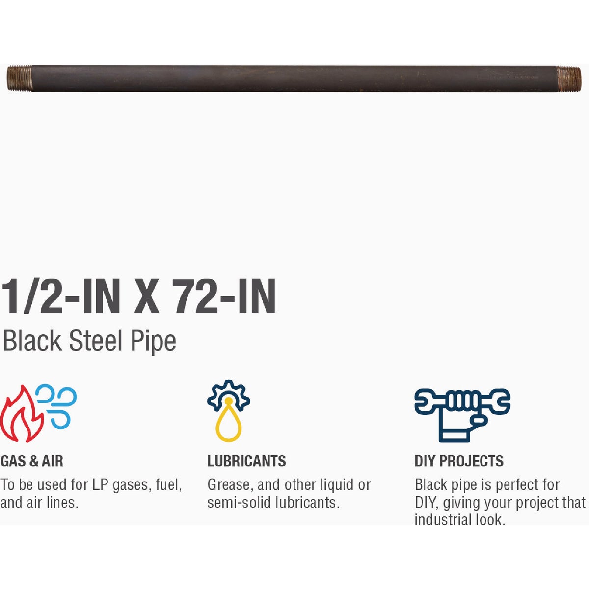 Southland 1/2 In. x 72 In. Carbon Steel Threaded Black Pipe Image 3