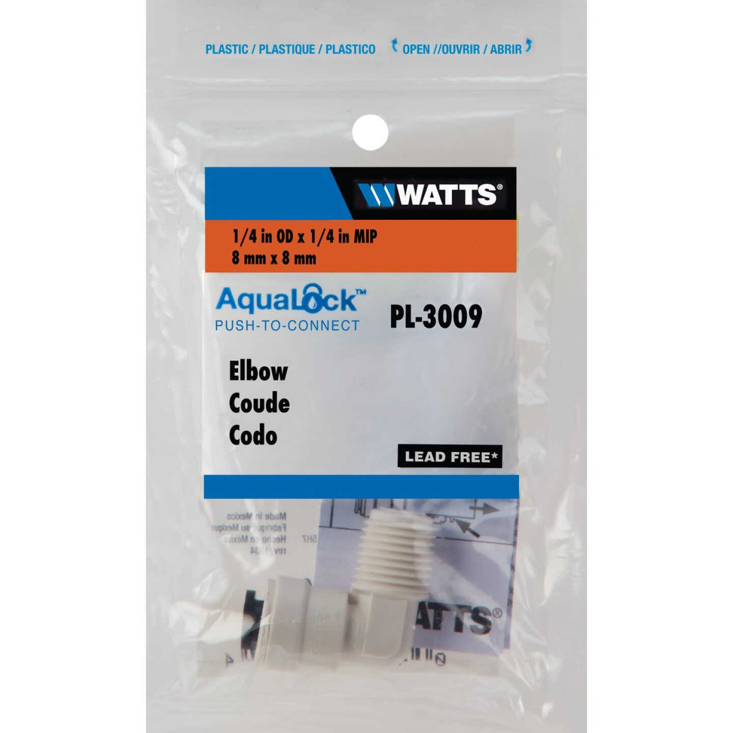 Watts Aqualock 1/4 In. OD x 1/4 In. MNPT 90 Deg. Push-to-Connect Plastic Elbow (1/4 Bend) Image 2