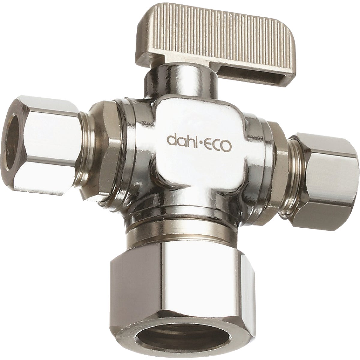 dahl 5/8 In. OD Comp (1/2 In. Nom.) x 3/8 In. OD Comp x 3/8 In. OD Comp Angle Plated Dual Outlet Supply Stop