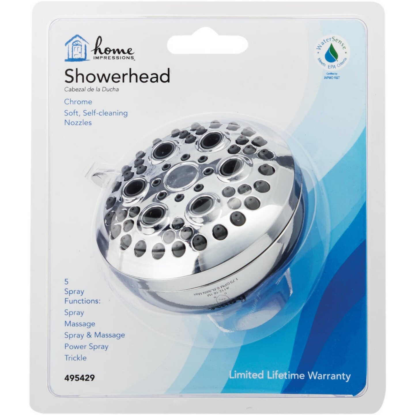 Home Impressions 5-Spray 1.8 GPM Fixed Shower Head, Chrome Image 2