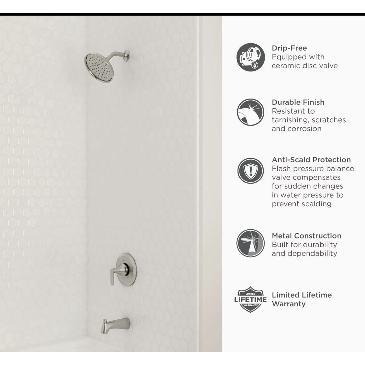 American Standard Becklow Brushed Nickel Single-Handle Lever Tub & Shower Faucet Image 2