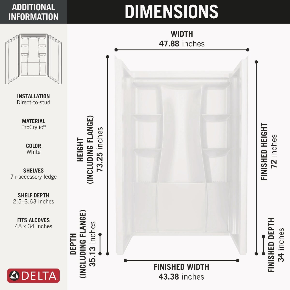 Delta Gloss White Classic 500 Shower Wall Set Image 2