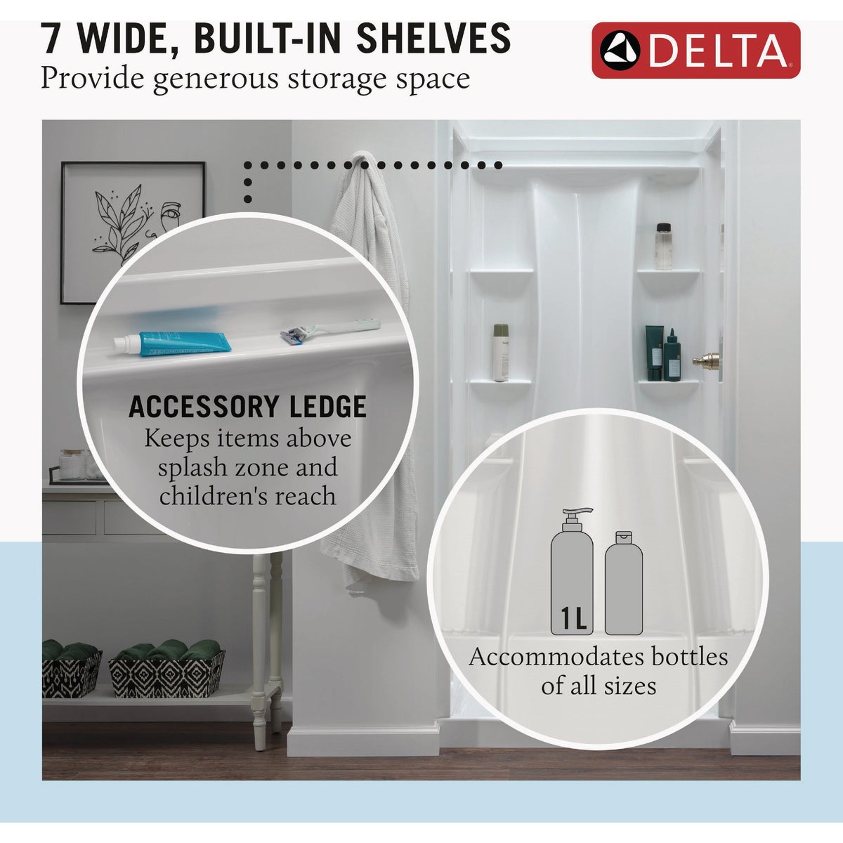Delta Gloss White Classic 500 Shower Wall Set Image 3