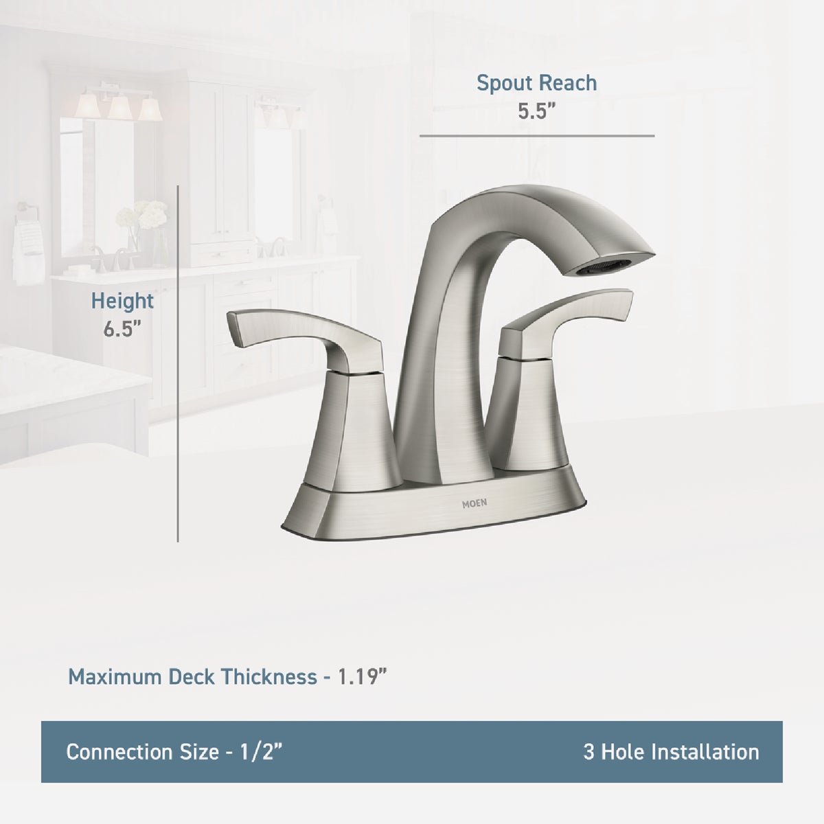 Moen Lindor 2-Handle Lever Centerset Bathroom Faucet, Spot Resist Brushed Nickel Image 2
