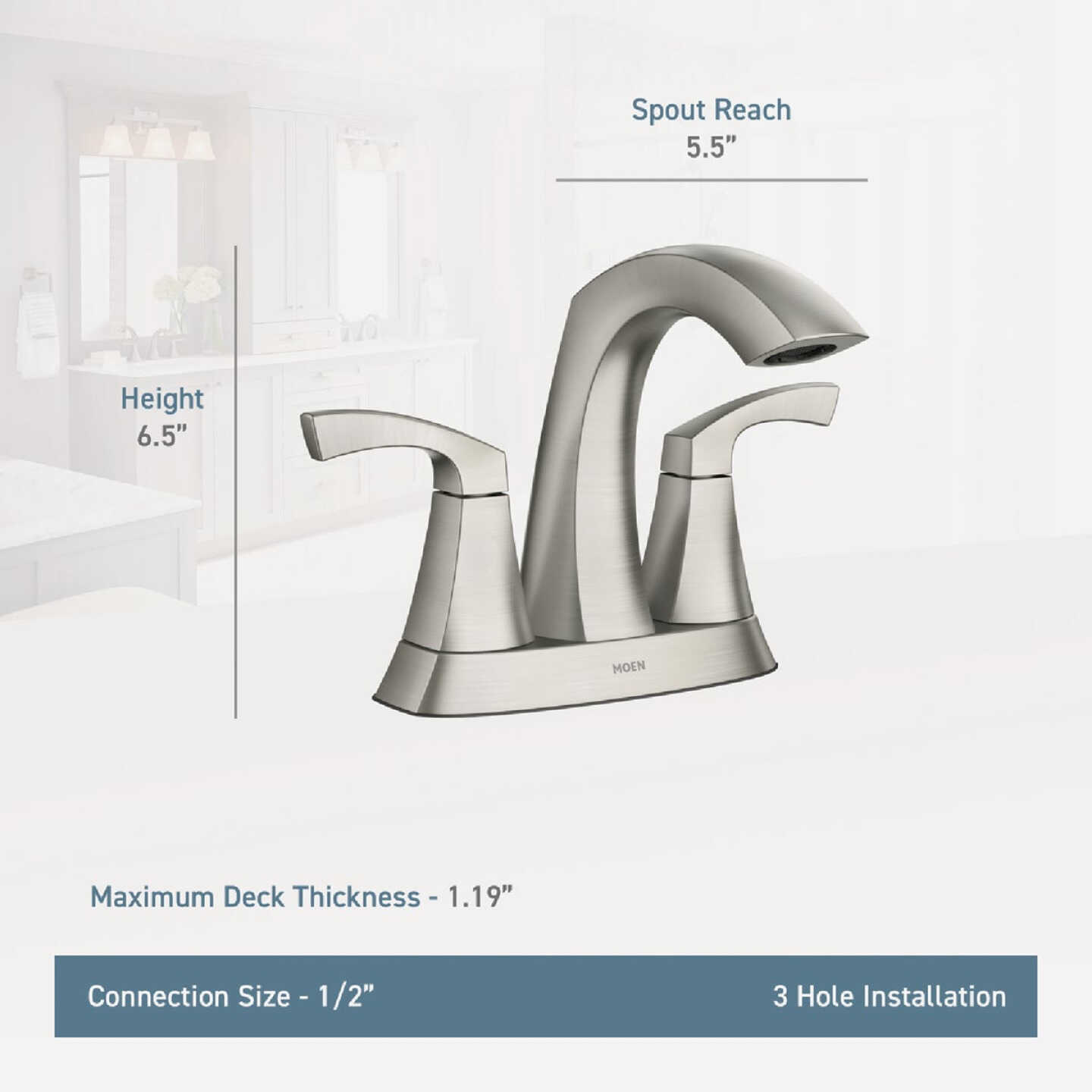 Moen Lindor 2-Handle Lever Centerset Bathroom Faucet, Spot Resist Brushed Nickel Image 2