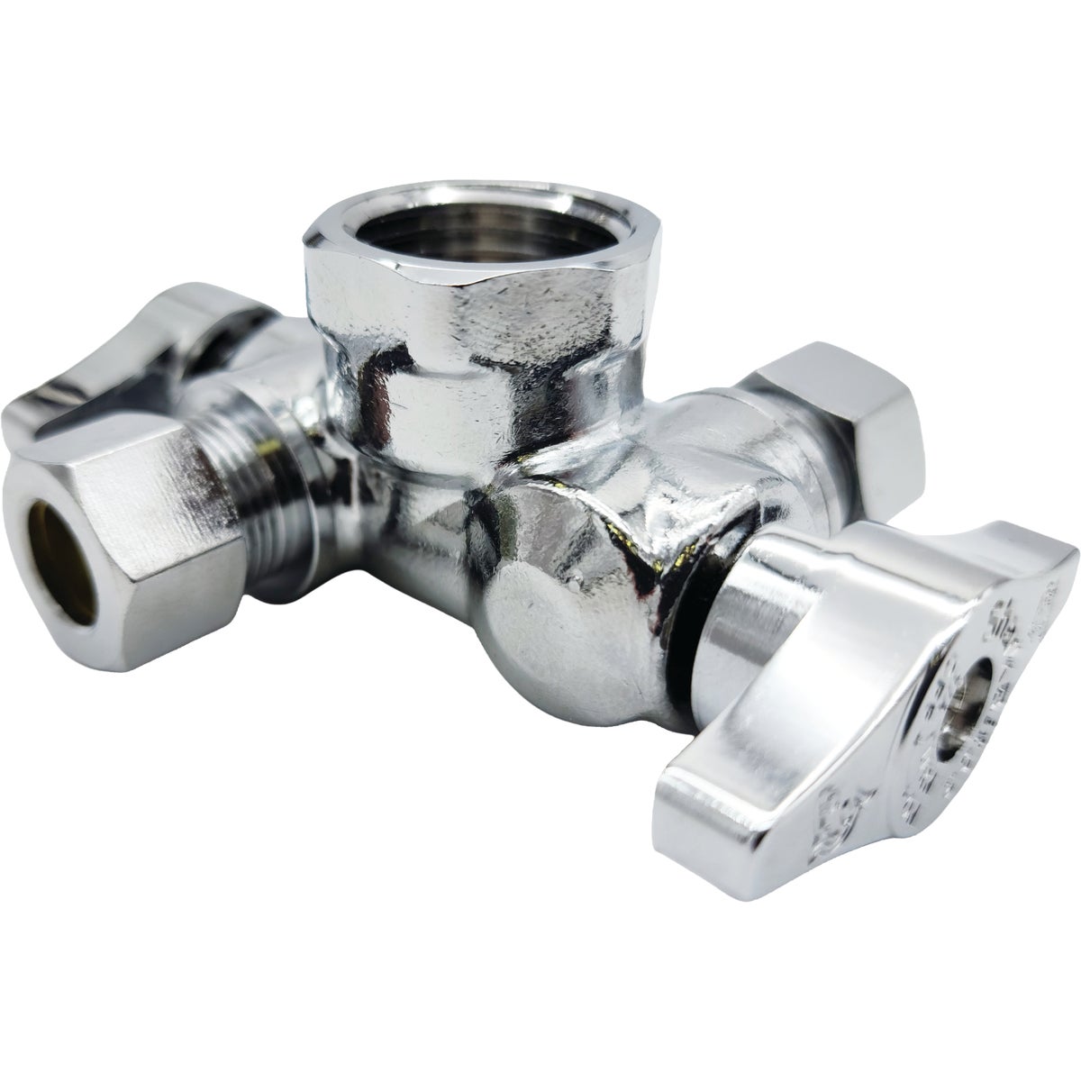SharkBite 1/2 In. FIP x 3/8 In. Comp x 3/8 Comp In. Quarter-Turn Iron Pipe Dual Outlet Stop Valve