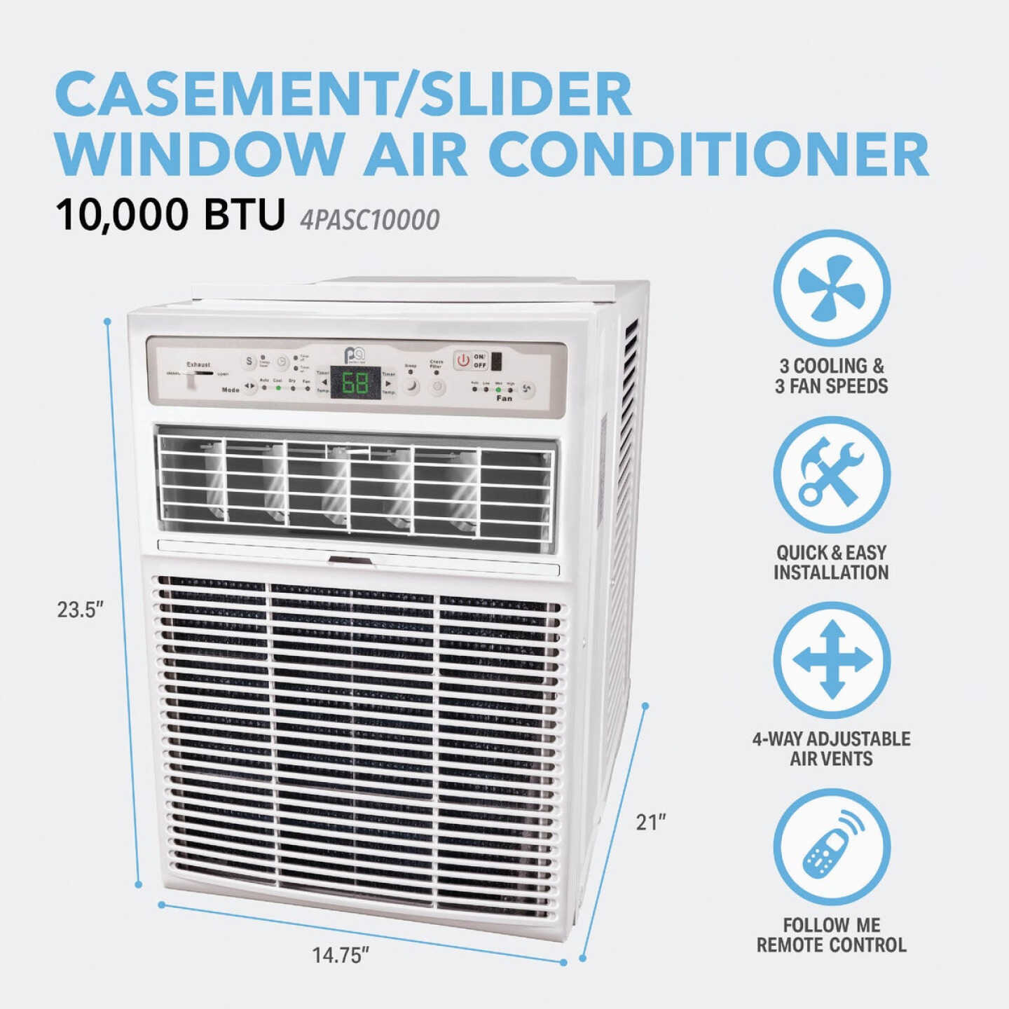 Perfect Aire 10,000 BTU 450 Sq. Ft. Slider Or Casement Window Air Conditioner with Remote Control Image 6