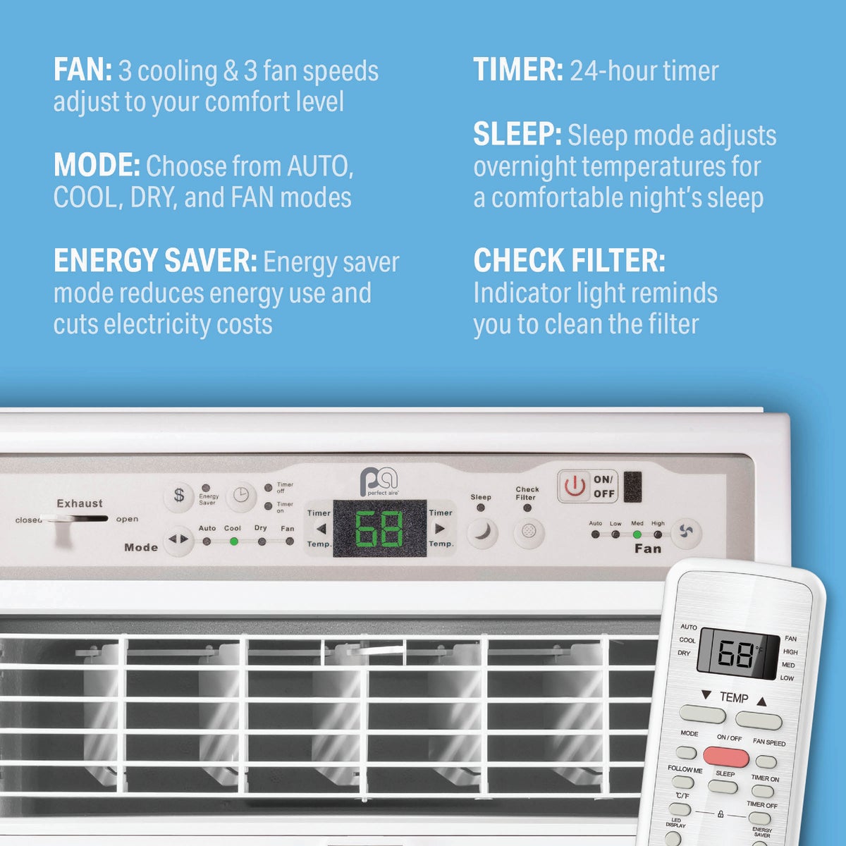 Perfect Aire 10,000 BTU 450 Sq. Ft. Slider Or Casement Window Air Conditioner with Remote Control Image 3
