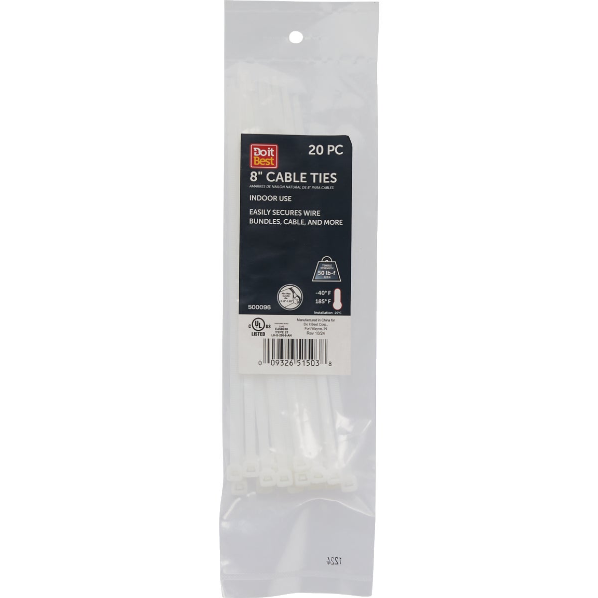 Do it Best 8 In. x 0.189 In. Natural Color Molded Nylon Cable Tie (20-Pack)