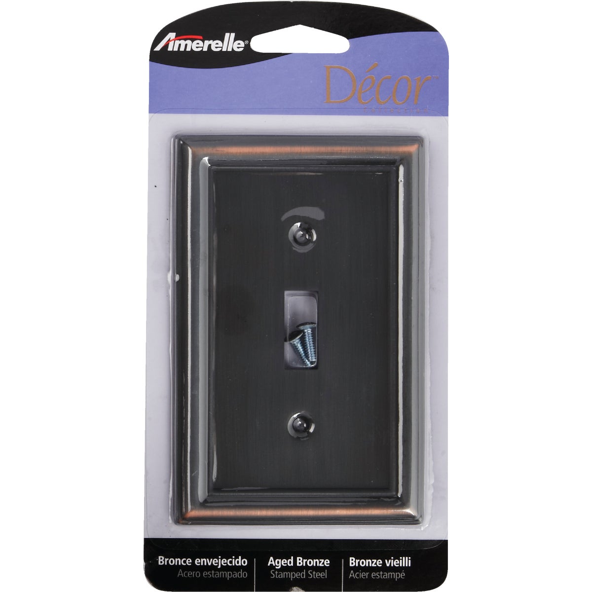 Amerelle Chelsea 1-Gang Stamped Steel Toggle Switch Wall Plate, Aged Bronze Image 2