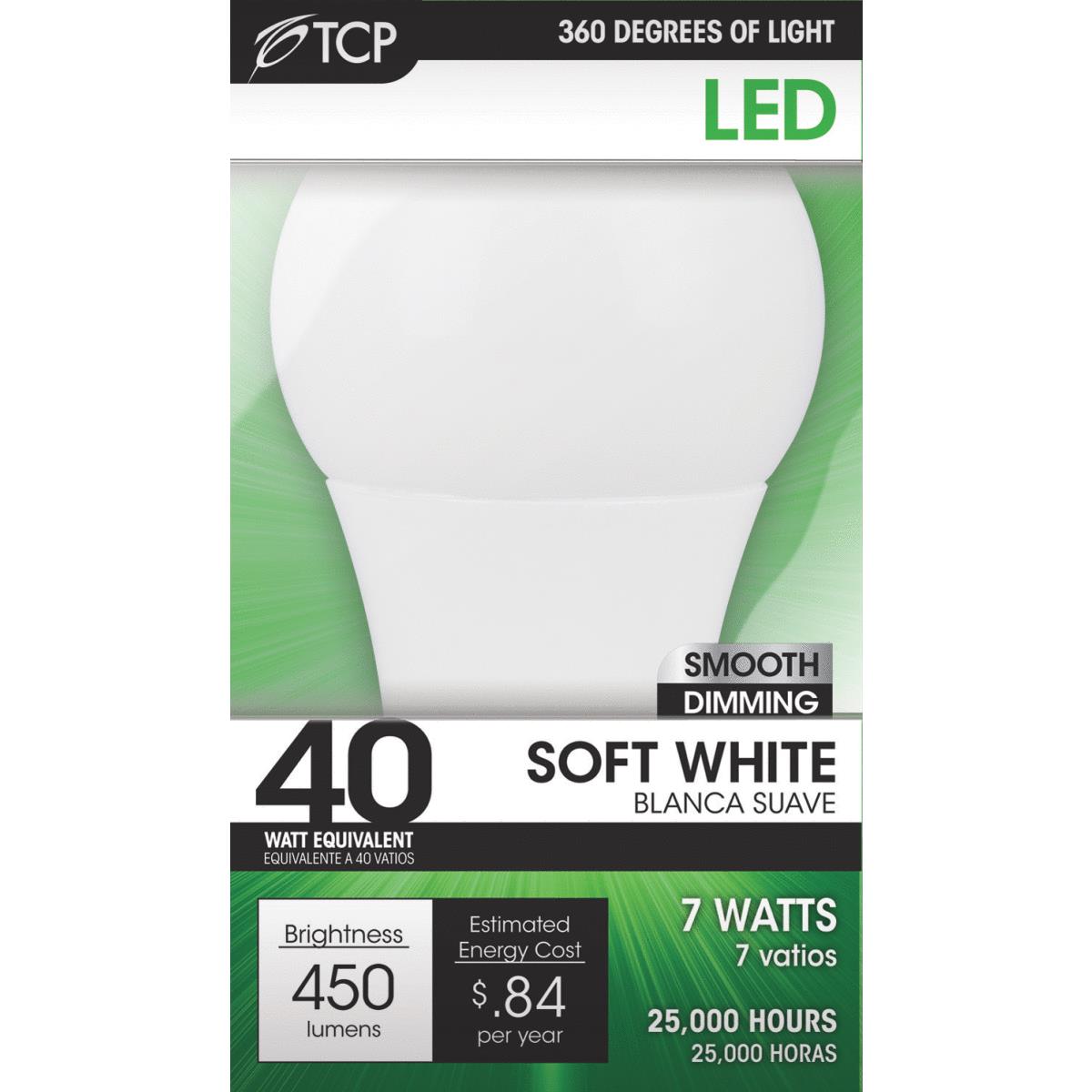 TCP 40W Equivalent Soft White Omnidirectional A Lamp LED Light Bulb