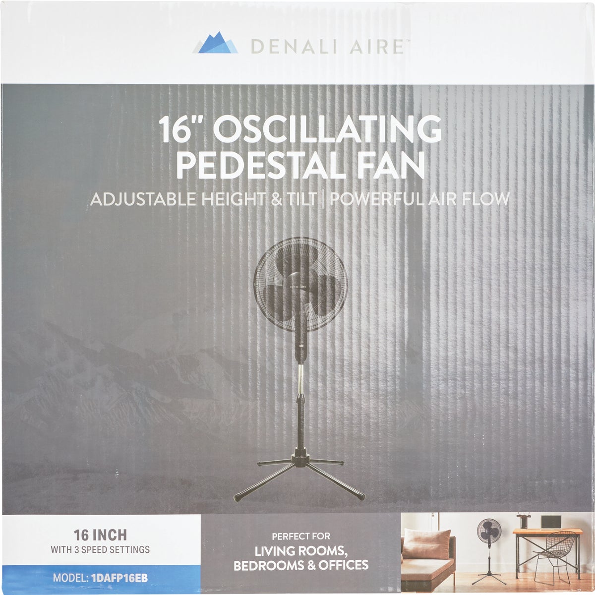 Denali Aire 16 In. 3-Speed Black Oscillating Pedestal Fan Image 2