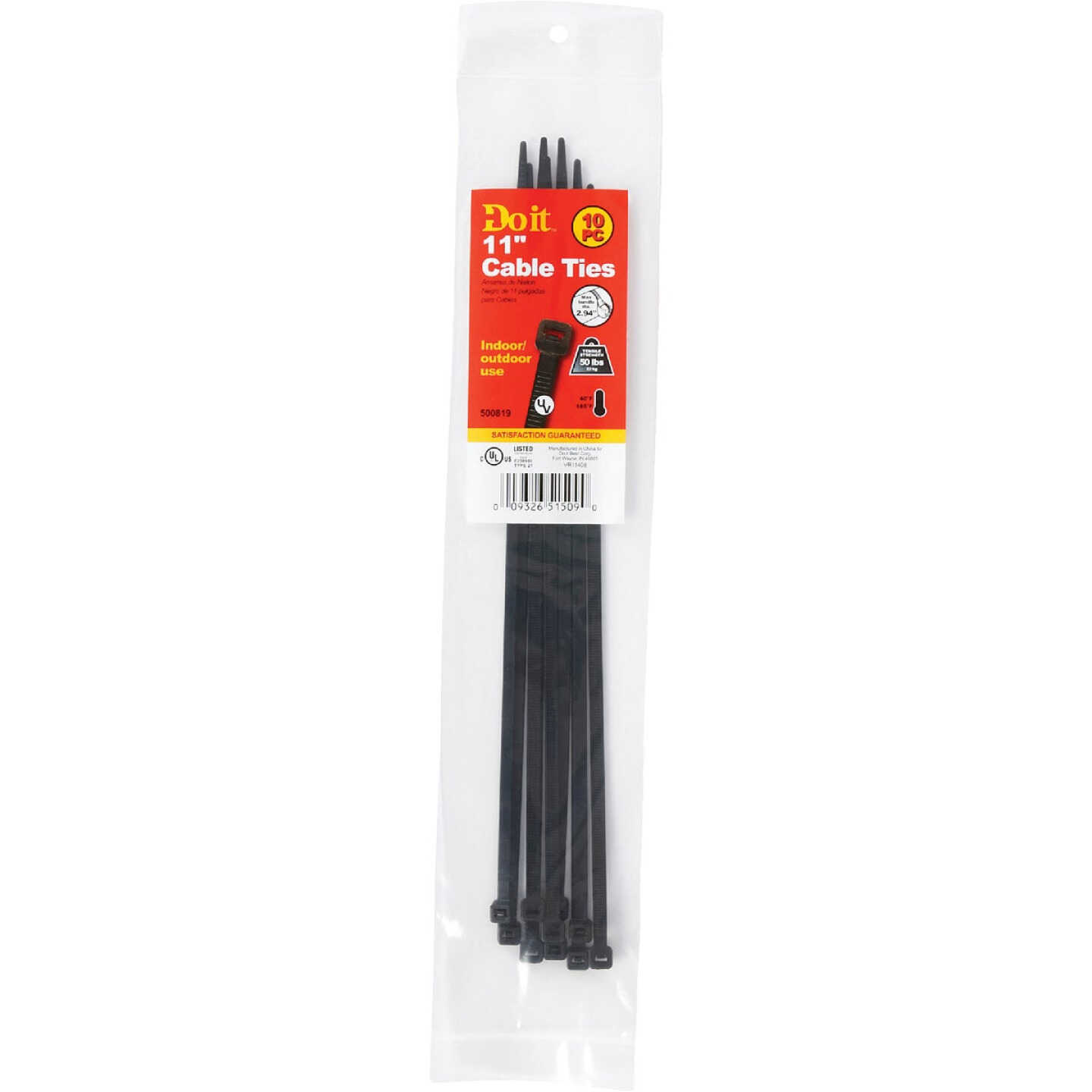 Do it Best 11 In. x 0.189 In. Black Molded Nylon Weather Resistant Cable Tie (10-Pack) Image 1