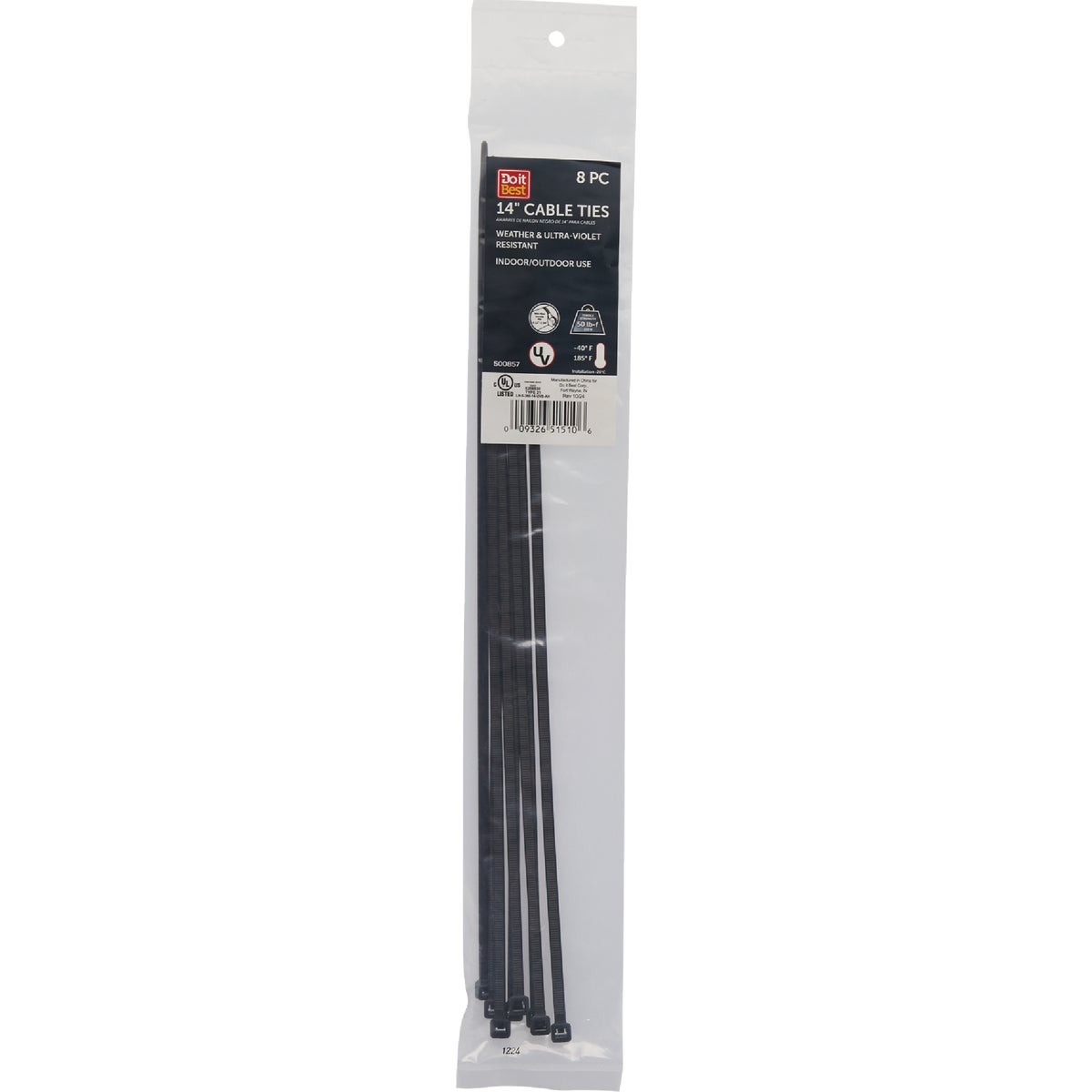 Do it Best 14 In. x 0.189 In. Black Molded Nylon Weather Resistant Cable Tie (8-Pack)