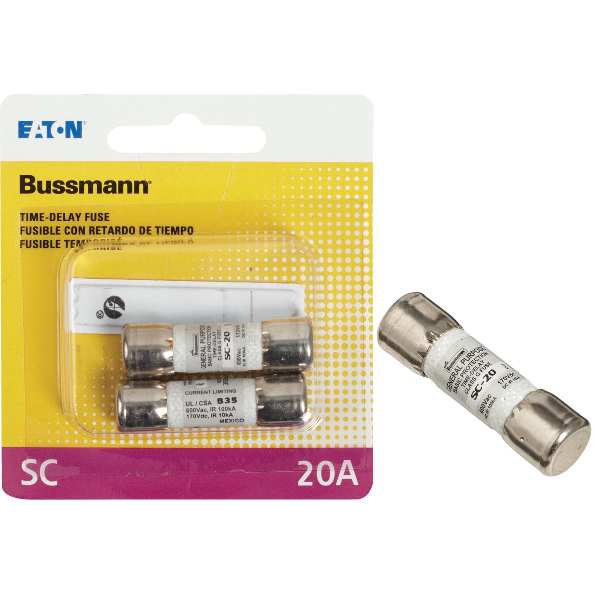 Bussmann 20A Midget Cartridge Time Delay Cartridge Fuse (2-Pack) Image 1