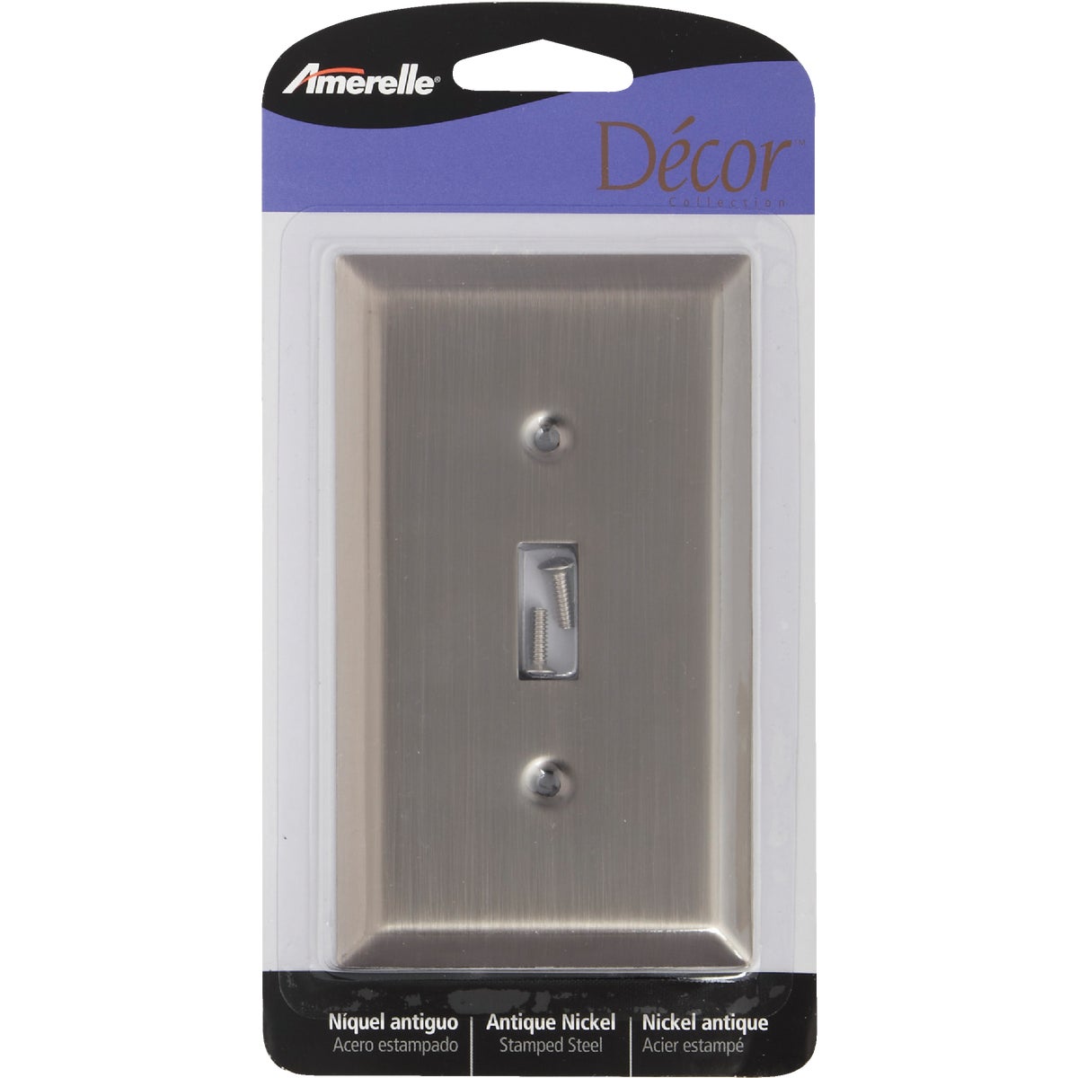 Amerelle 1-Gang Stamped Steel Toggle Switch Wall Plate, Antique Nickel Image 1