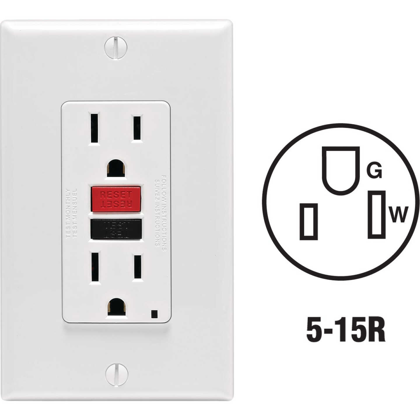 Leviton SmartlockPro Self-Test 15A White Residential Grade 5-15R GFCI Outlet with Wall Plate Image 1