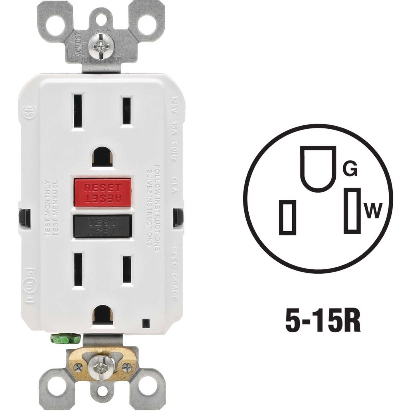 Leviton SmartlockPro Self-Test 15A White Residential Grade 5-15R GFCI Outlet Image 1